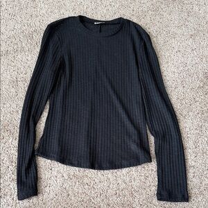 Free People Black Ribbed Long Sleeve Tee